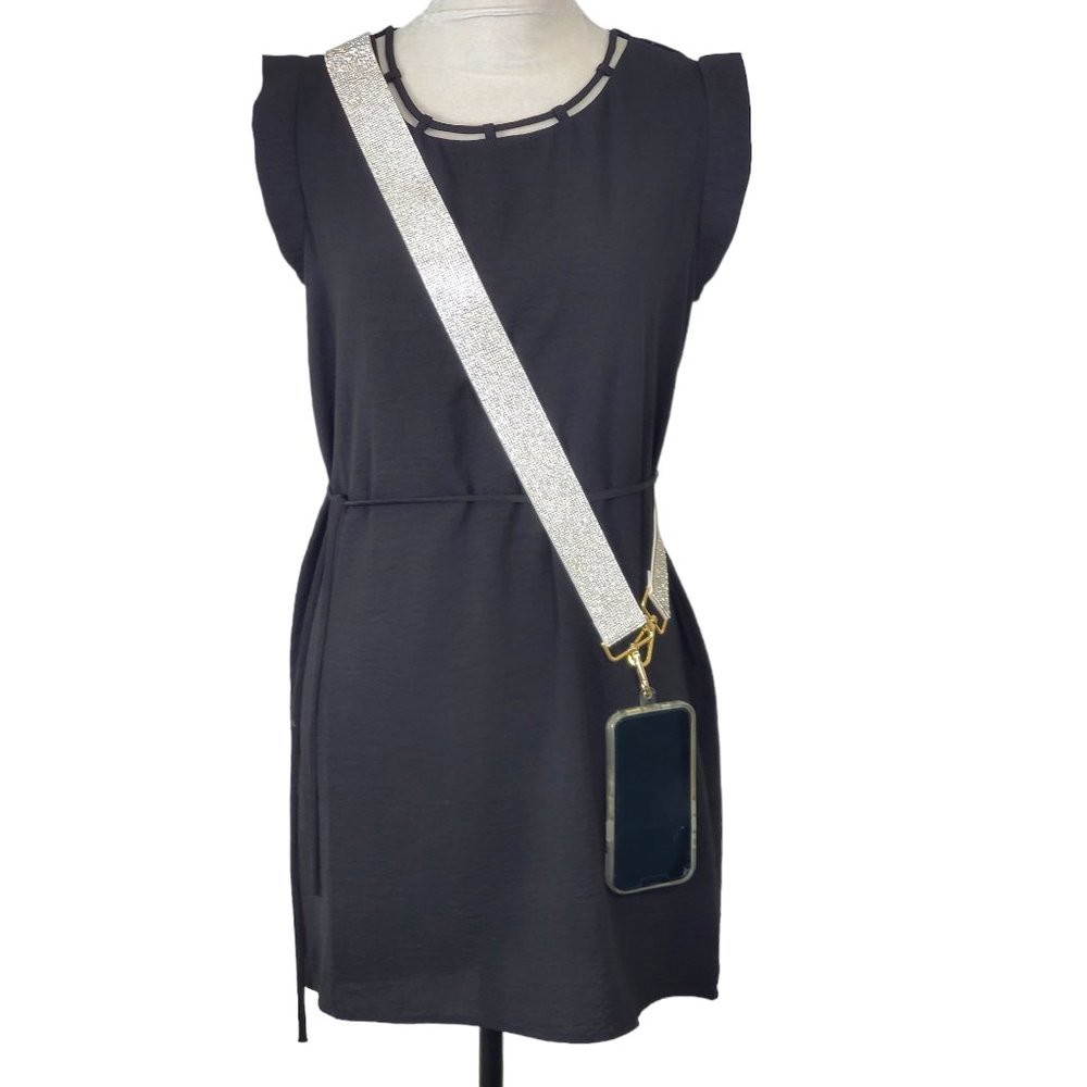 Silver Rhinestone Crossbody Phone Strap w/ Gold Hardware - Fits Every Phone